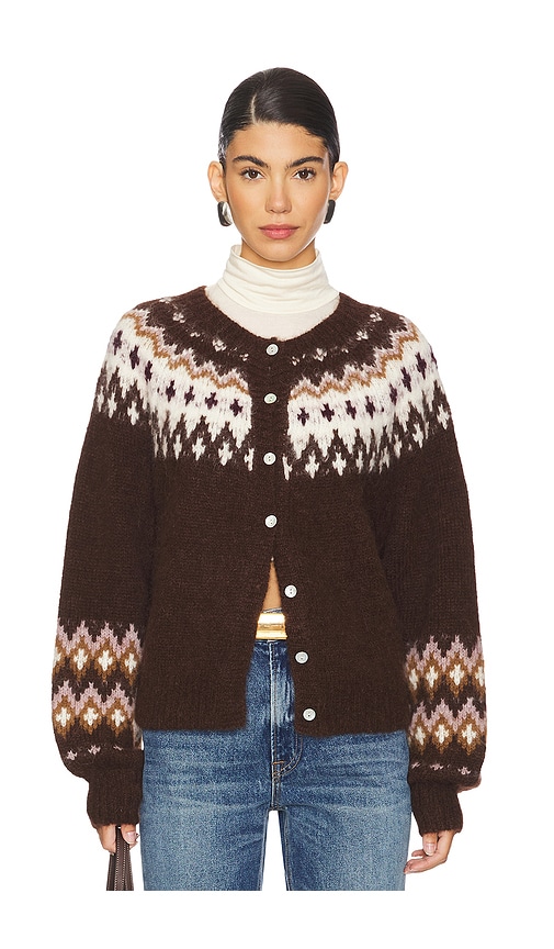 Shop Nation Ltd Lula Fair Isle Cardigan In Coffee