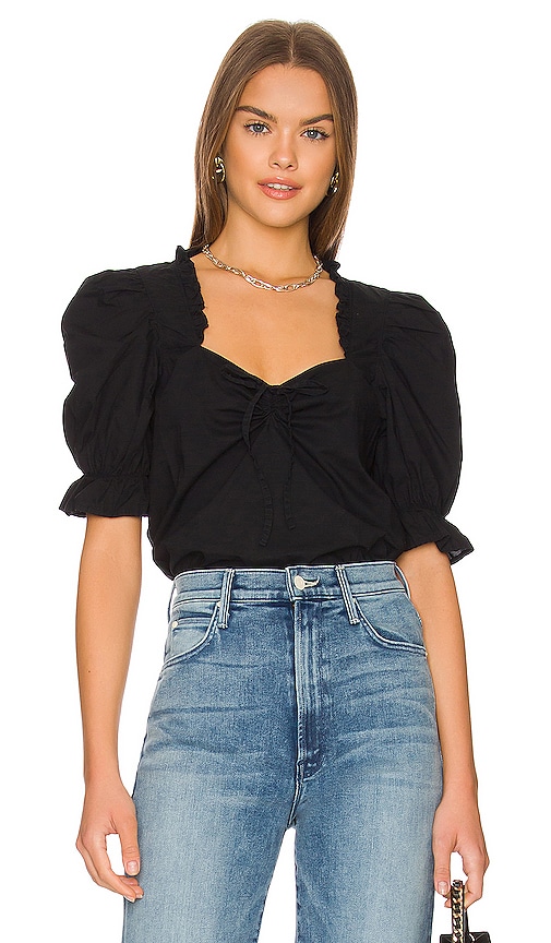 Nation Los Angeles Bernadette Sweetheart Blouse in Jet Black