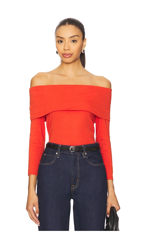 Nation LTD Alexi Off The Shoulder T-Shirt in Aurora Red