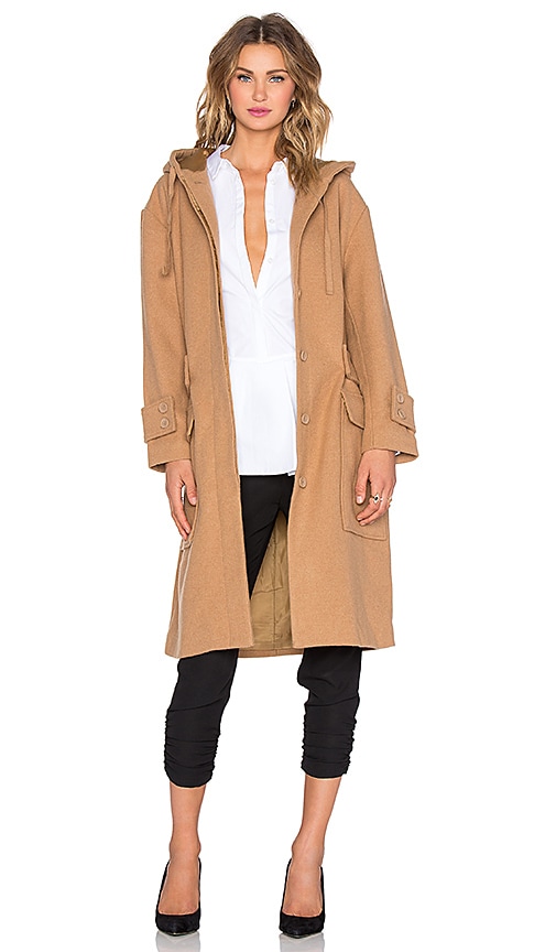 camel coat with hood
