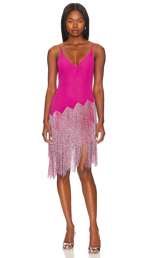 Norma Kamali Fringe One Shoulder Dress - Candy Pink / Size Xxs