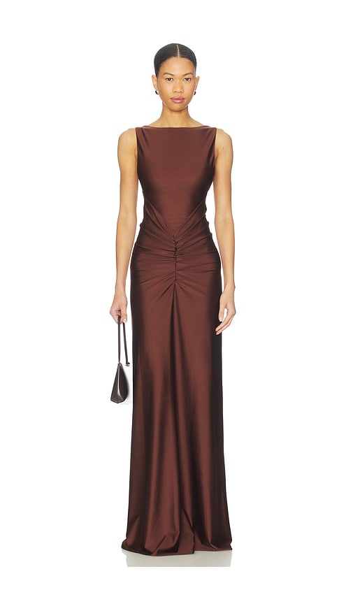 bebop brown dress Scoop-Neck Lace-up Back Maxi Dress in Chocolate Brown - 2 main image 0