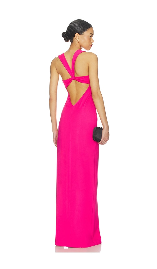 knee length dresses for ladies Hot Pink Plunge Knotted Criss Cross Back Slit Maxi Dress Large main image 1