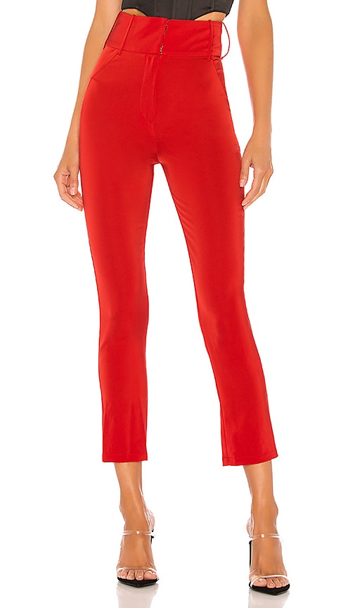 NBD Satin Cigarette Pant in Red
