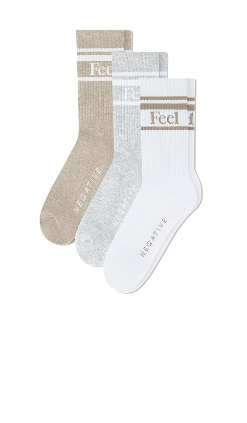 Negative Underwear Feel Good Varsity Sock 3 Pack In Brown