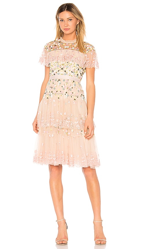 Needle & Thread Tiered Anglais Mini Dress in Petal Pink | REVOLVE