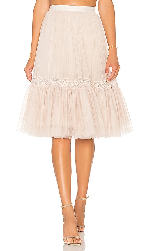 Needle & Thread Lace Tulle Skirt in Rose Beige