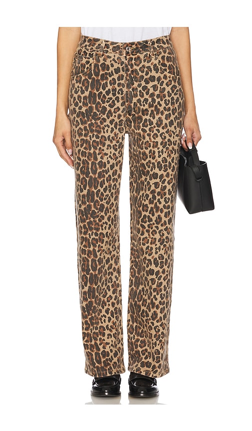 Never Fully Dressed Lucia Scallop Detail Straight Leg Jeans in Leopard