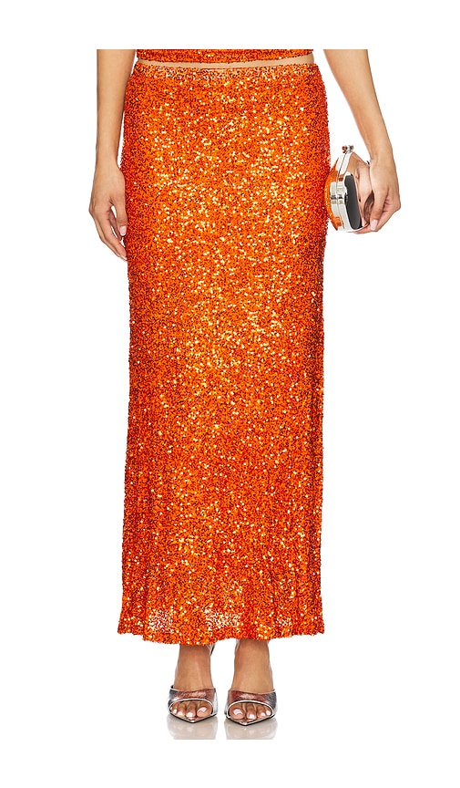 Never Fully Dressed Rust Sequin Dorris Skirt in Orange