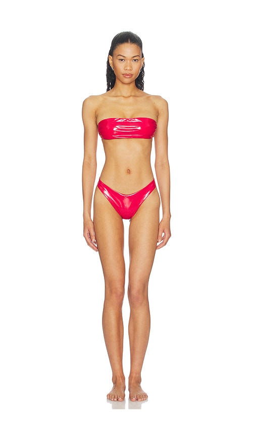 naranja furcado Latex Splash Matte Bandeau Bikini Set