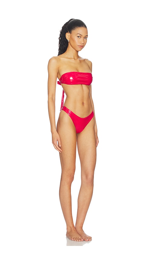 naranja furcado Latex Splash Matte Bandeau Bikini Set | Thumbnail 2