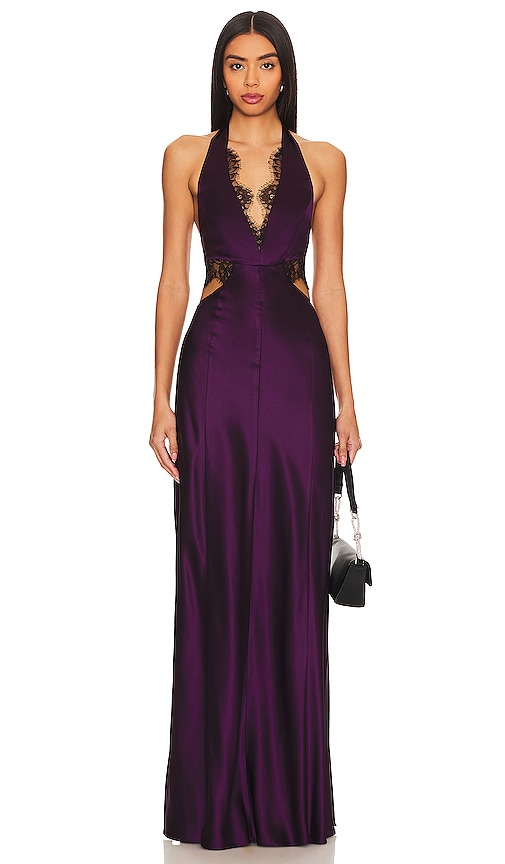 Nicholas Kylie Lace Cutout Gown In Dark Purple