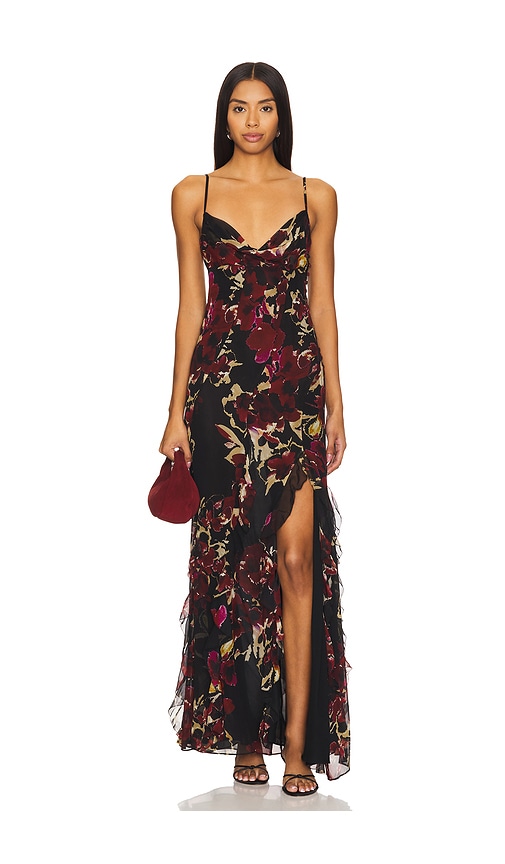 Shop Nicholas Kamila Ruffle Cowl Gown In Burgundy