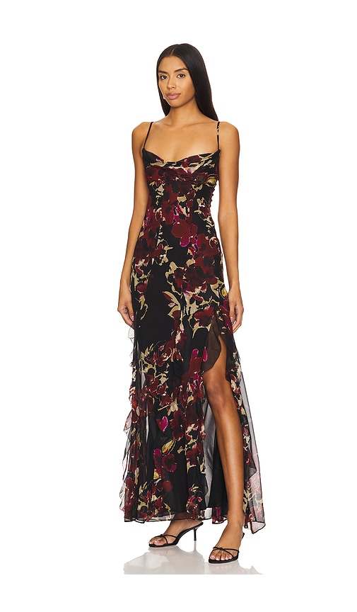 Shop Nicholas Kamila Ruffle Cowl Gown In Burgundy