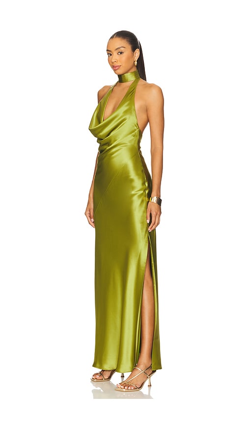 Nicholas Lyria Cowl-neck Halter Maxi Dress In Green