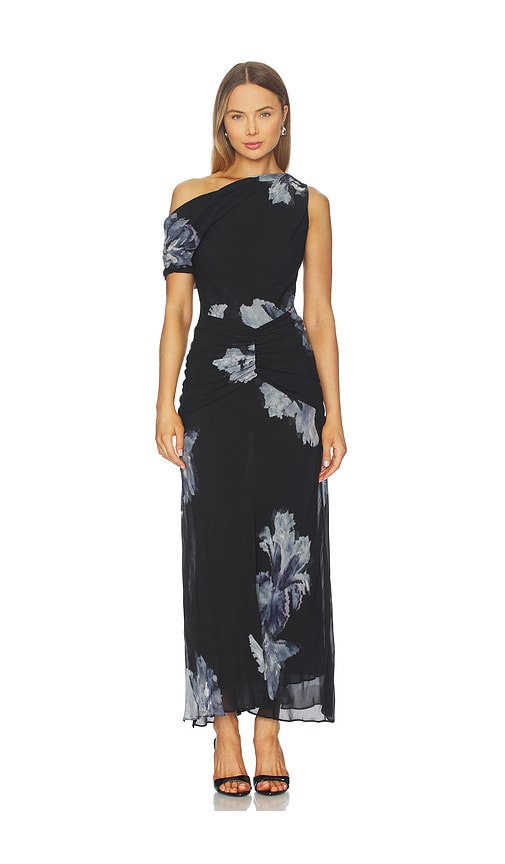 Nicholas Elza Off Shoulder Panelled Midi Dress In Black