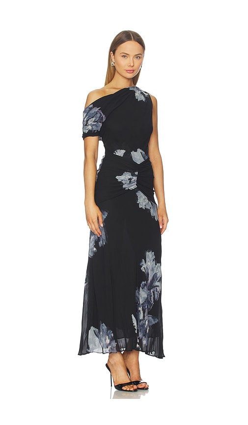 Nicholas Elza Off Shoulder Panelled Midi Dress In Black