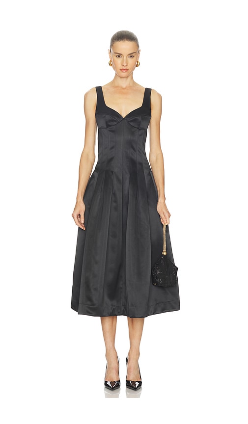 Nicholas Cory Corset Waist Midi Dress In Black