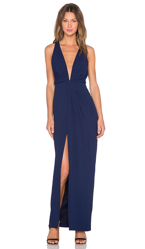 Crepe Deep V Gathered Gown