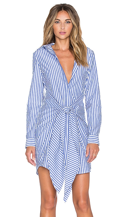 NICHOLAS Tie Front Shirt Dress in Blue & White Stripe | REVOLVE