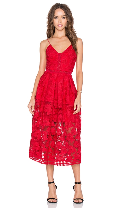 NICHOLAS Floral Lace Rouleau Ball Dress in Hibiscus Red | REVOLVE