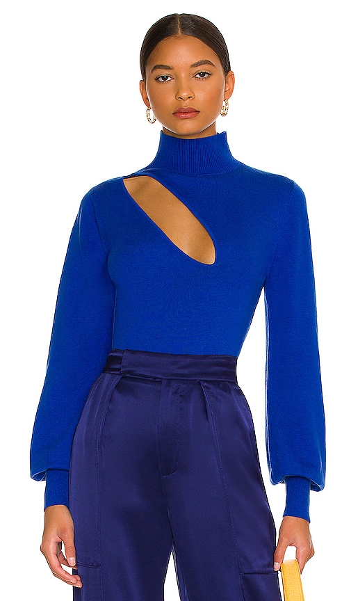 NICHOLAS Aliyah Knit Long Sleeve Mock Neck Sweater with Cutout in Olympic