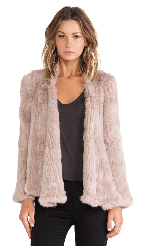 NICHOLAS Knitted Rabbit Fur Jacket in Taupe REVOLVE