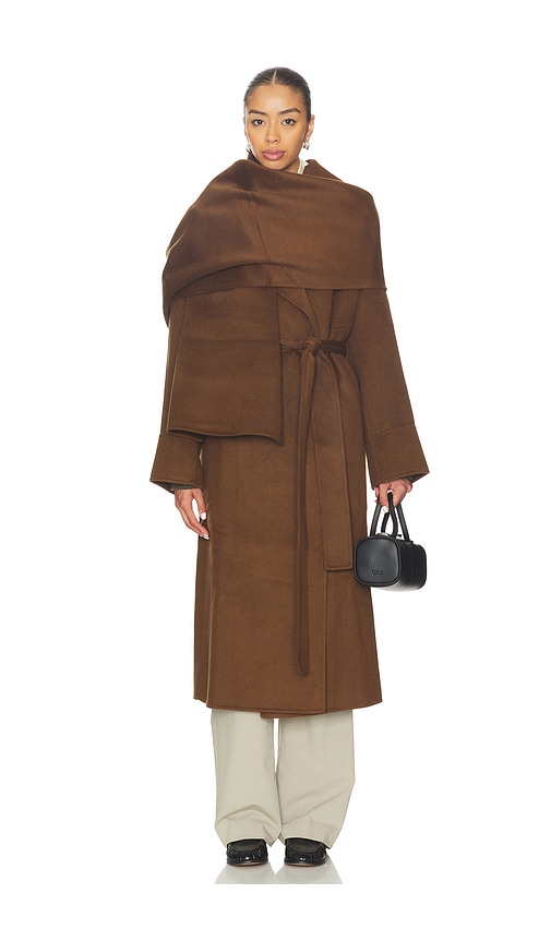 Nicholas Candice Scarf Double Wool Long Coat In Brown
