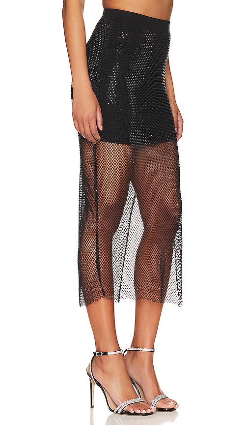 Shop Nicholas Dayana Crystal Fishnet Midi Skirt In Black