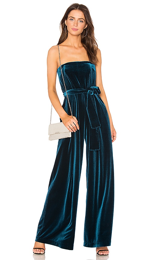 strapless velvet jumpsuit