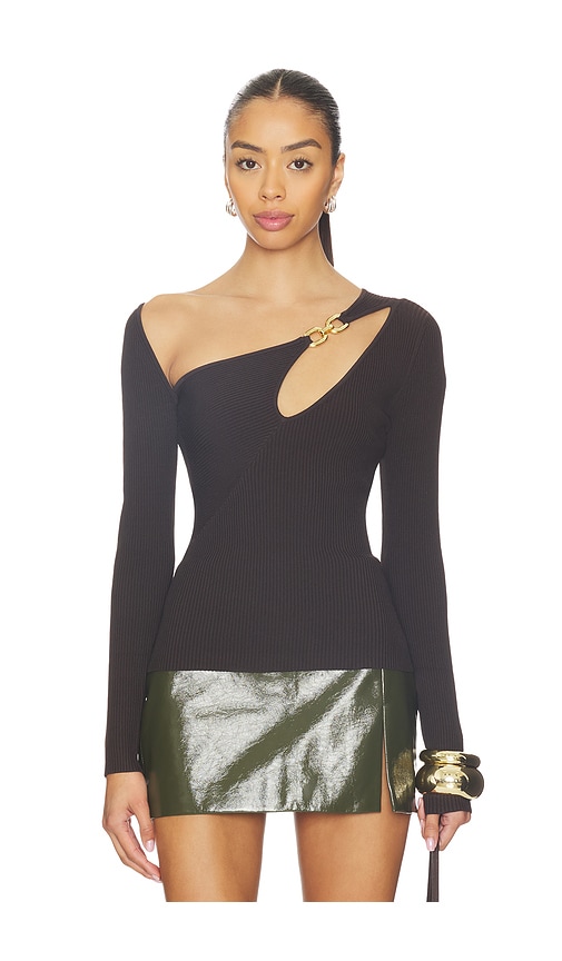 Nicholas Falda Asymmetrical Double Rin Rib Knit Top In Brown