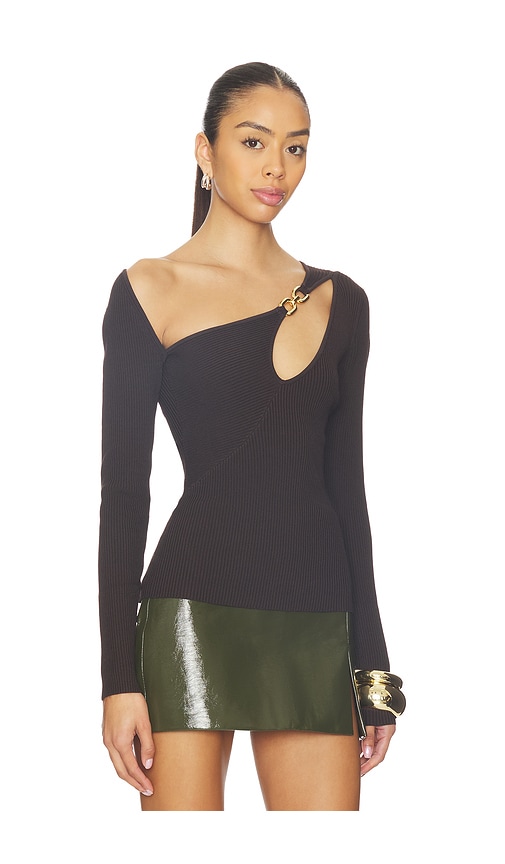 Nicholas Falda Asymmetrical Double Rin Rib Knit Top In Brown