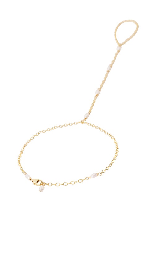 Shop Naiia Sophia Pearl Hand Chain In Metallic Gold