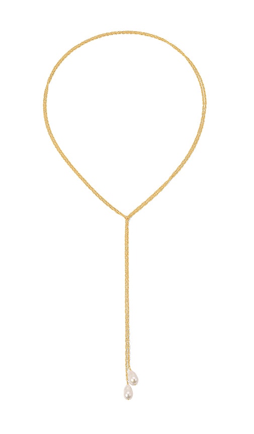 NAiiA x REVOLVE Baroque Pearl Lariat Necklace in Metallic Gold.