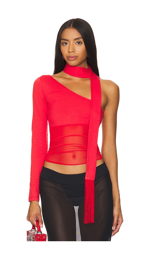 Shop Niihai Asymmetric Neck Tie Top In True Red