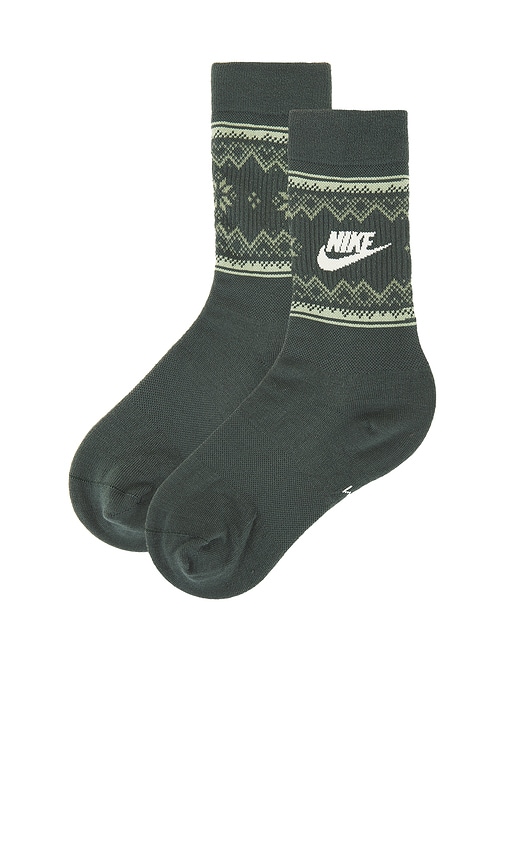 Nike Nk Essentials Crew Socks 1pr-200 Fair Isle In Vintage Green Oil Green & Coconut Milk
