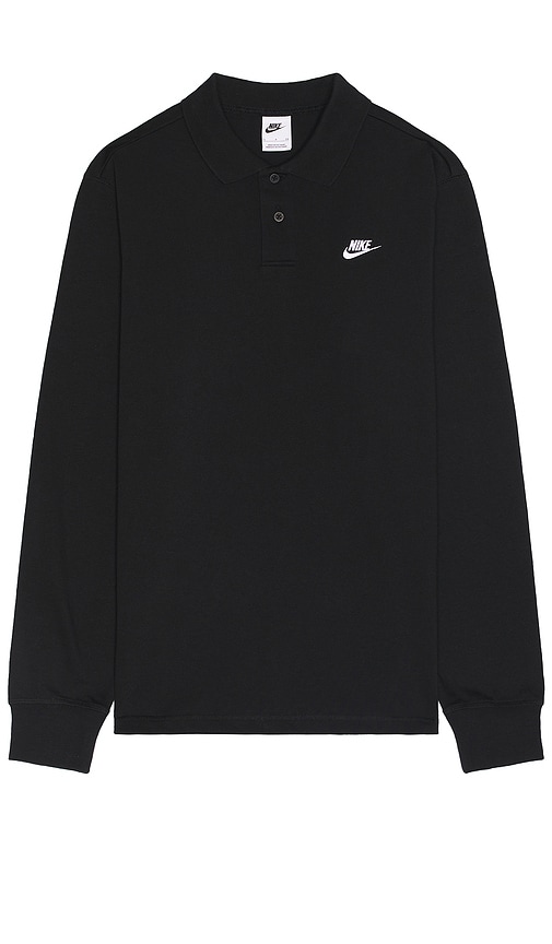 Nike Club (NSW) Long-Sleeve Knit Polo in Black & White