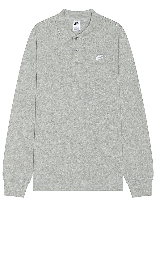 Shop Nike Club (nsw) Long-sleeve Knit Polo In Dk Grey Heather & White