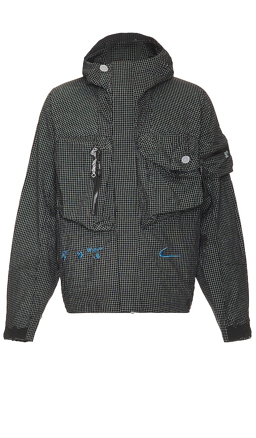 Nike Off-white Logo-embroidered Checked Shell Jacket In Black