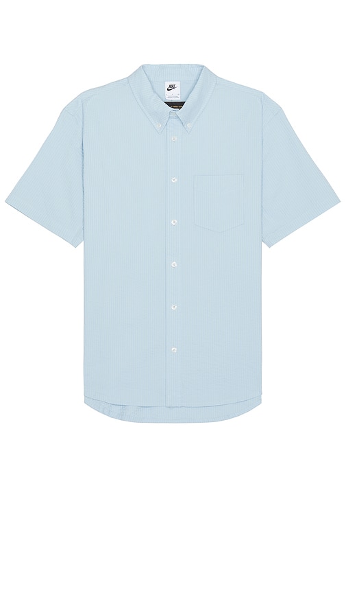 Shop Nike Short-sleeve Seersucker Button-down Shirt In Light Armory Blue