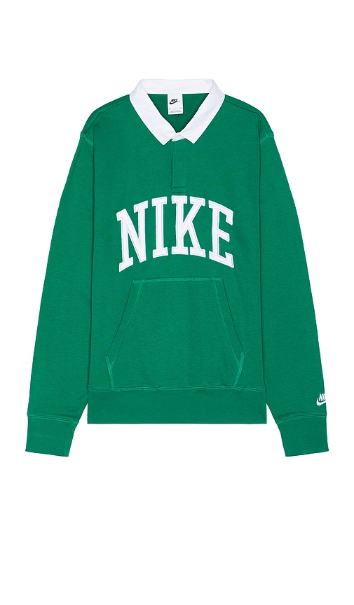 Shop Nike Long-sleeve Fleece Polo In Malachite & White