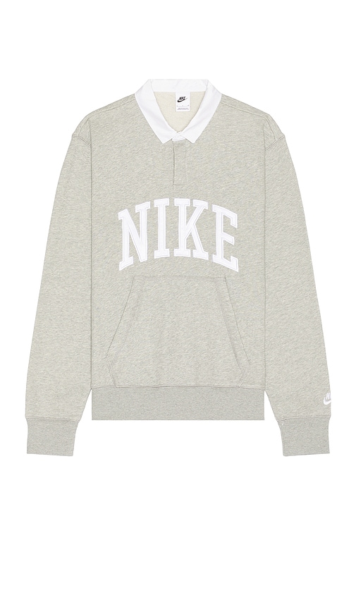 Nike Long-Sleeve Fleece Polo in Dark Grey Heather, & White
