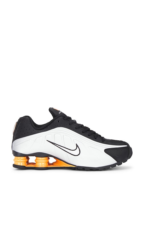 Nike Nike Shox R4 in Black, Vast Grey, & Bright Mandarin