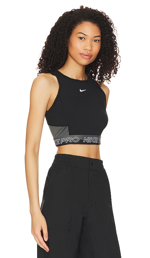 Shop Nike Pro Dri Fit Cropped Tank Top In Black & Iron Grey