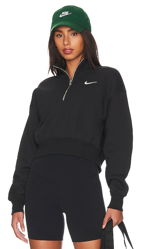 Shop Nike Crop Quarter Zip Sweatshirt In Black & Sail