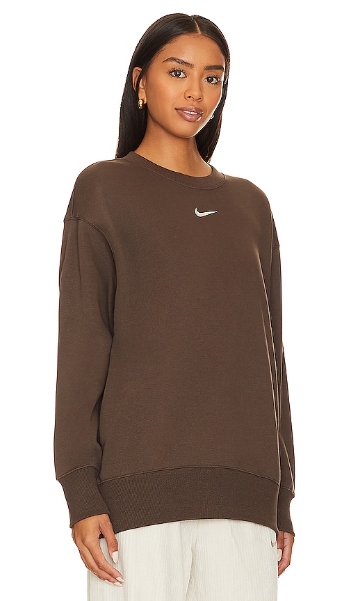 Shop Nike Oversized Crewneck Sweatshirt In Baroque Brown & Sail