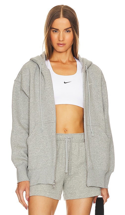 Nike Sportswear Phoenix Fleece Oversized Zip Up Hoodie In Dark Grey Heather & Sail