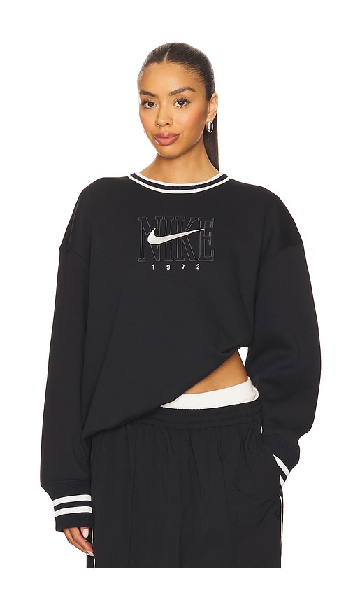 Nike Graphic Oversized Long Crew-neck Sweatshirt In Black