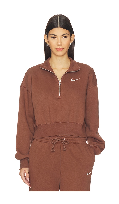 Nike Phoenix Fleece Crop Quarter Zip Sweatshirt In Brown