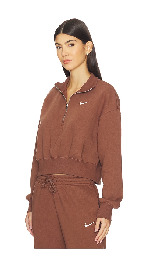 Nike Phoenix Fleece Crop Quarter Zip Sweatshirt In Brown
